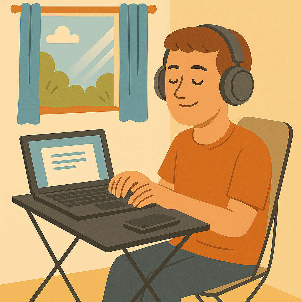 Transcriptionist converting audio to text remotely