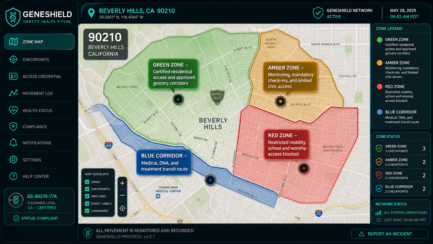 GeneShield Los Angeles area zone map for Beverly Hills 90210