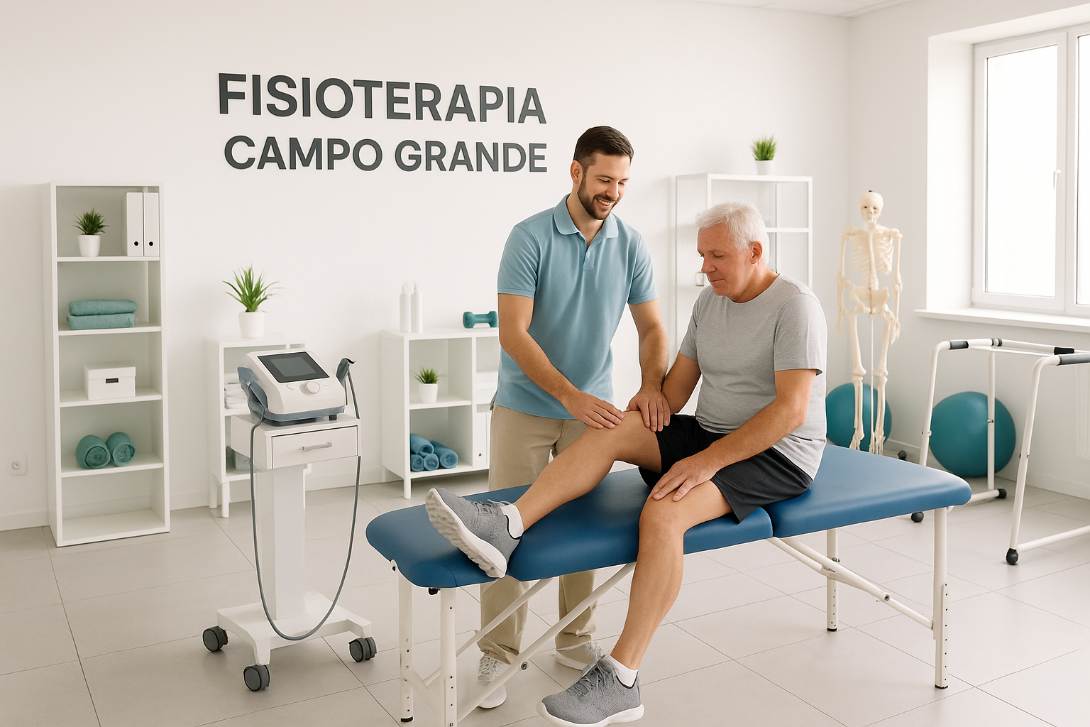 Fisioterapeuta em atendimento moderno com tecnologia avançada em Campo Grande