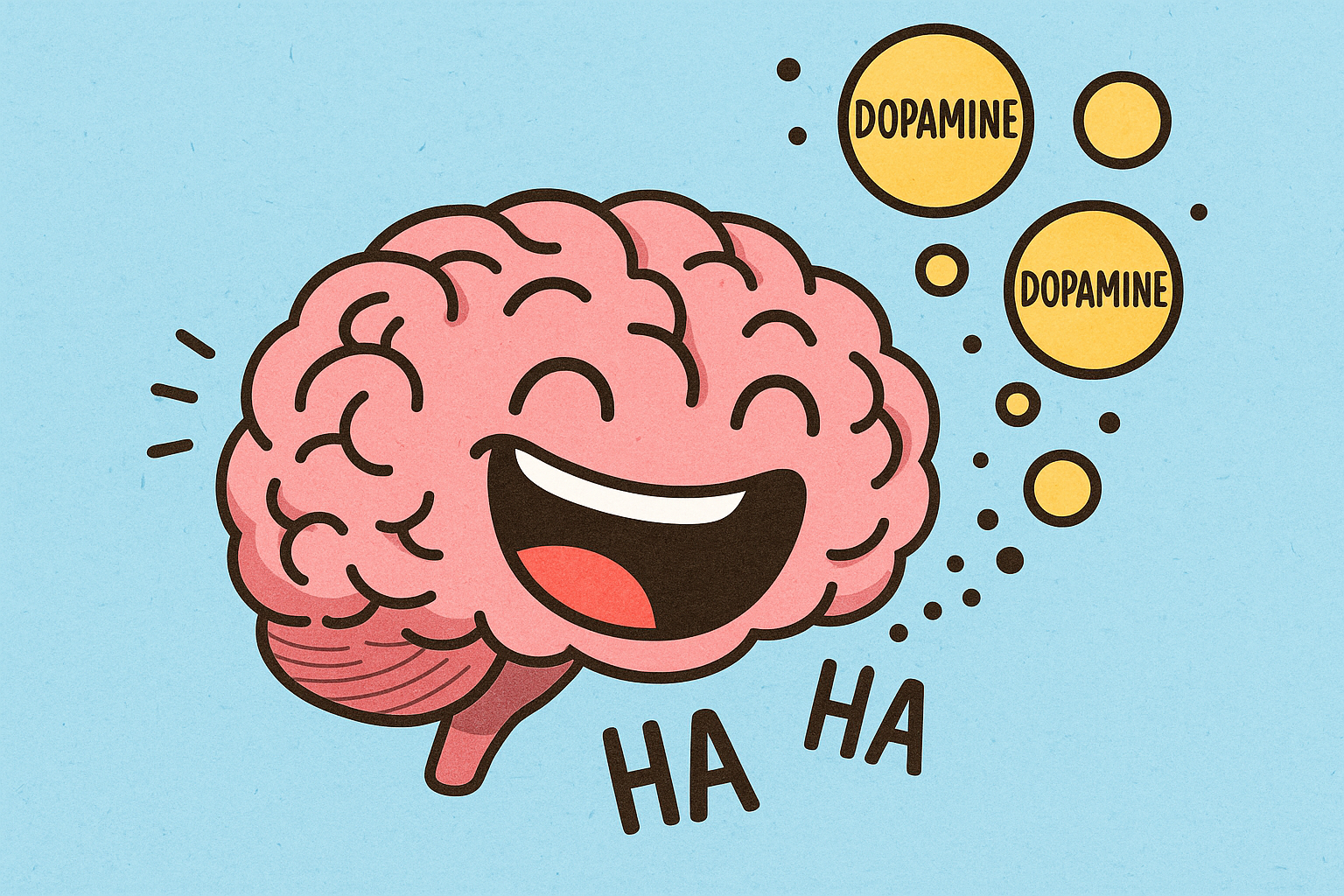 Brain releasing dopamine illustrating humor processing