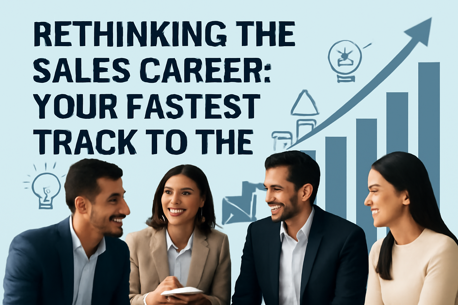 Banner image for a sales career blog with young Indian professionals and growth symbols