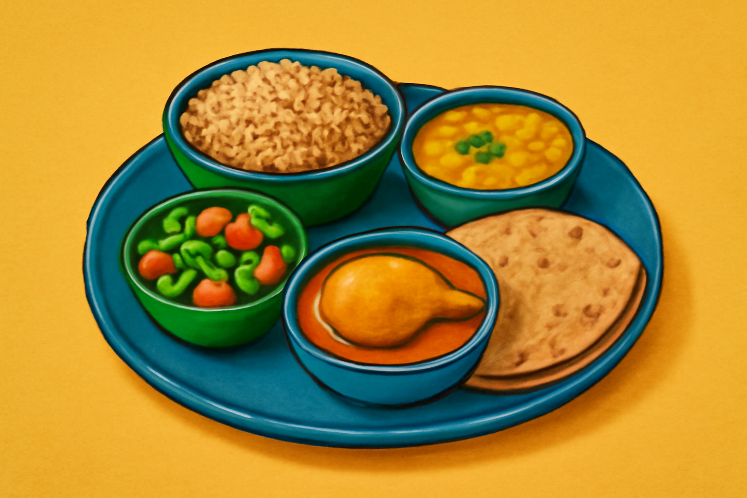 Complete Indian muscle-building lunch thali with balanced macronutrients