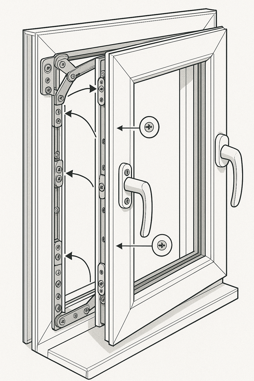 Механизмы и точки регулировки пластикового окна