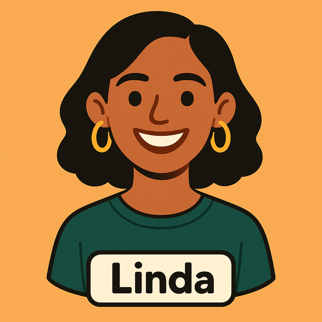 Cartoon icon of Linda, a smiling 100%er Club member