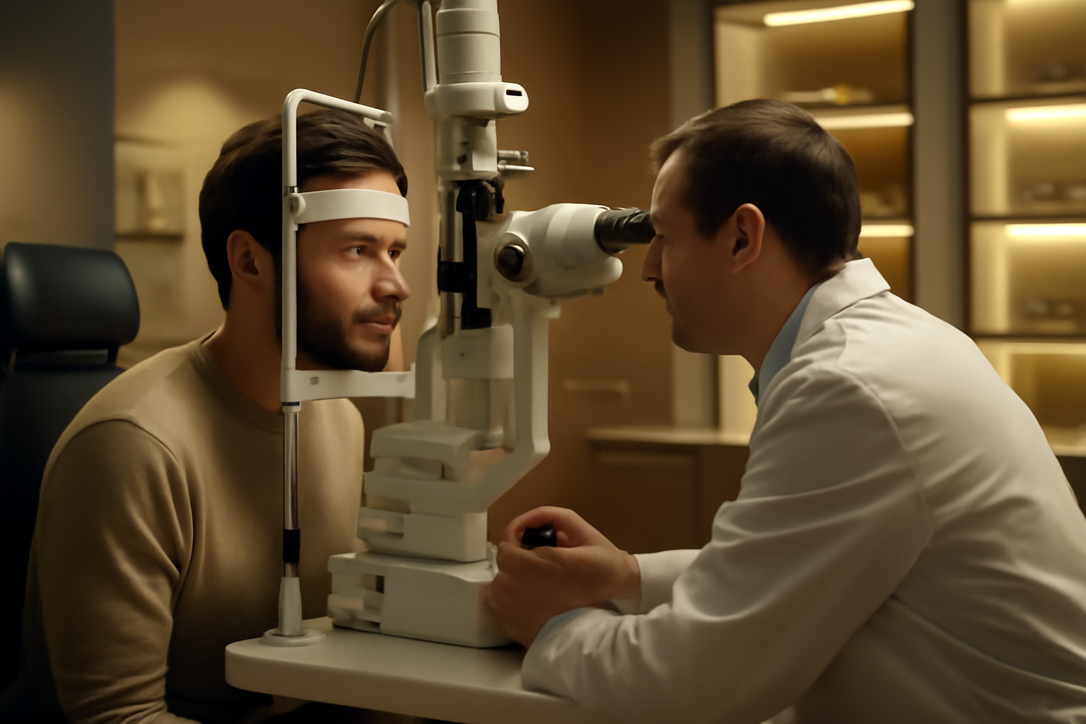 Adult eye exam in a professional clinic