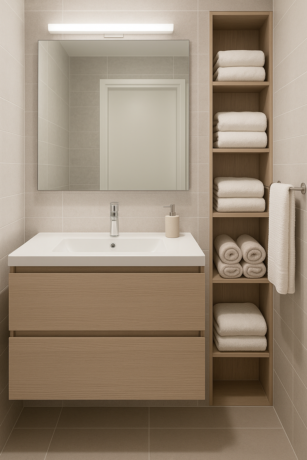 Baño compacto con organización eficiente