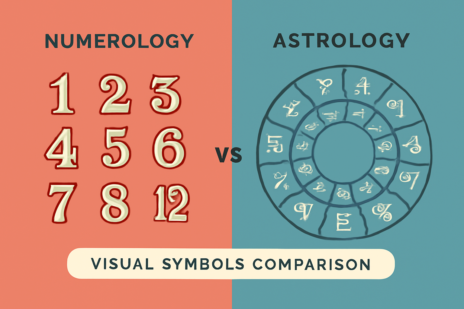 Visual comparison of numerology and astrology symbols