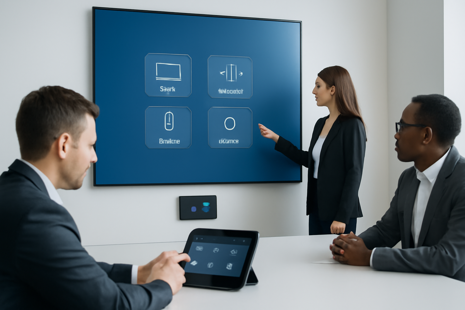 Современный интерфейс управления мультимедийными системами переговорной без брендов