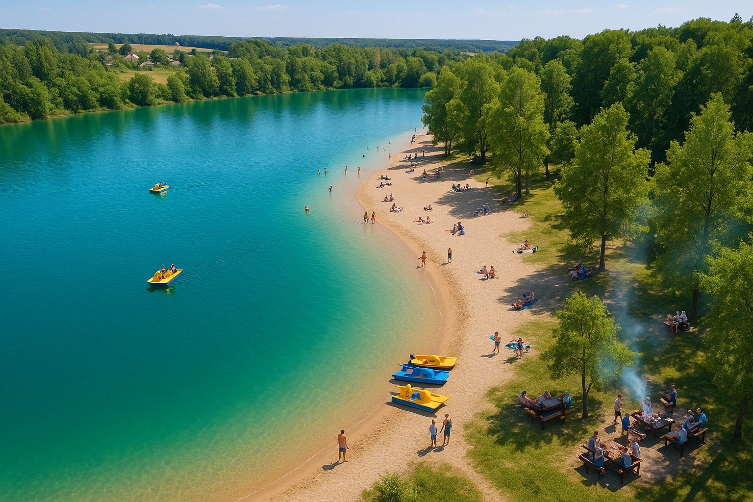 Голубе озеро у Гурівці - природне озеро з блакитною водою та пляжною інфраструктурою
