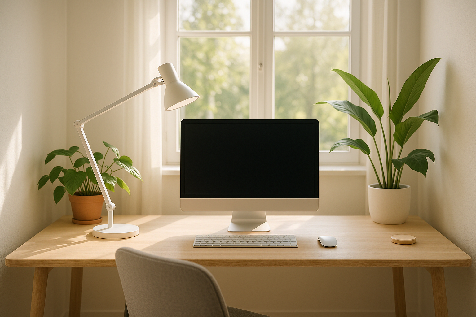 Iluminación ergonómica de escritorio combinando luz natural y artificial