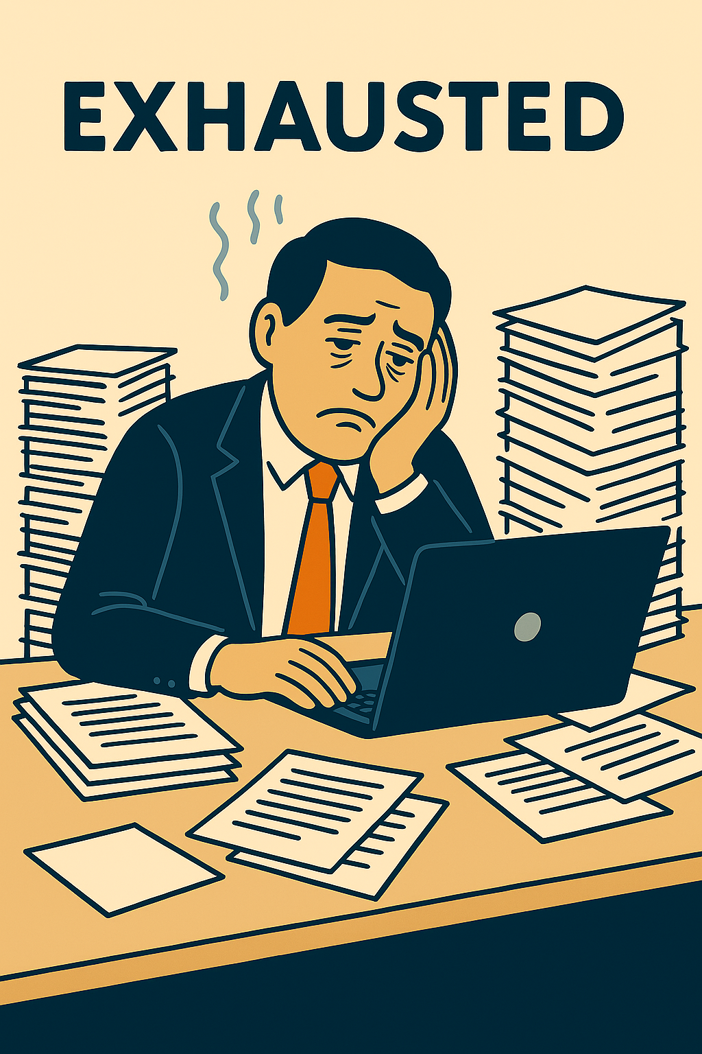 Overwhelmed office worker experiencing burnout from traditional 9-5 job demands