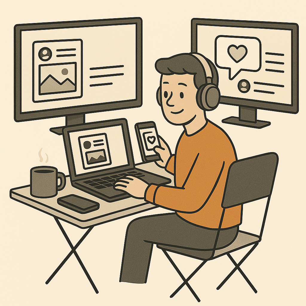 Social media manager working on campaigns remotely