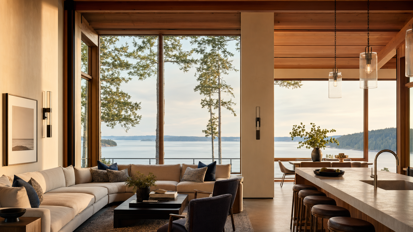 Luxury Pacific Northwest interior with water views