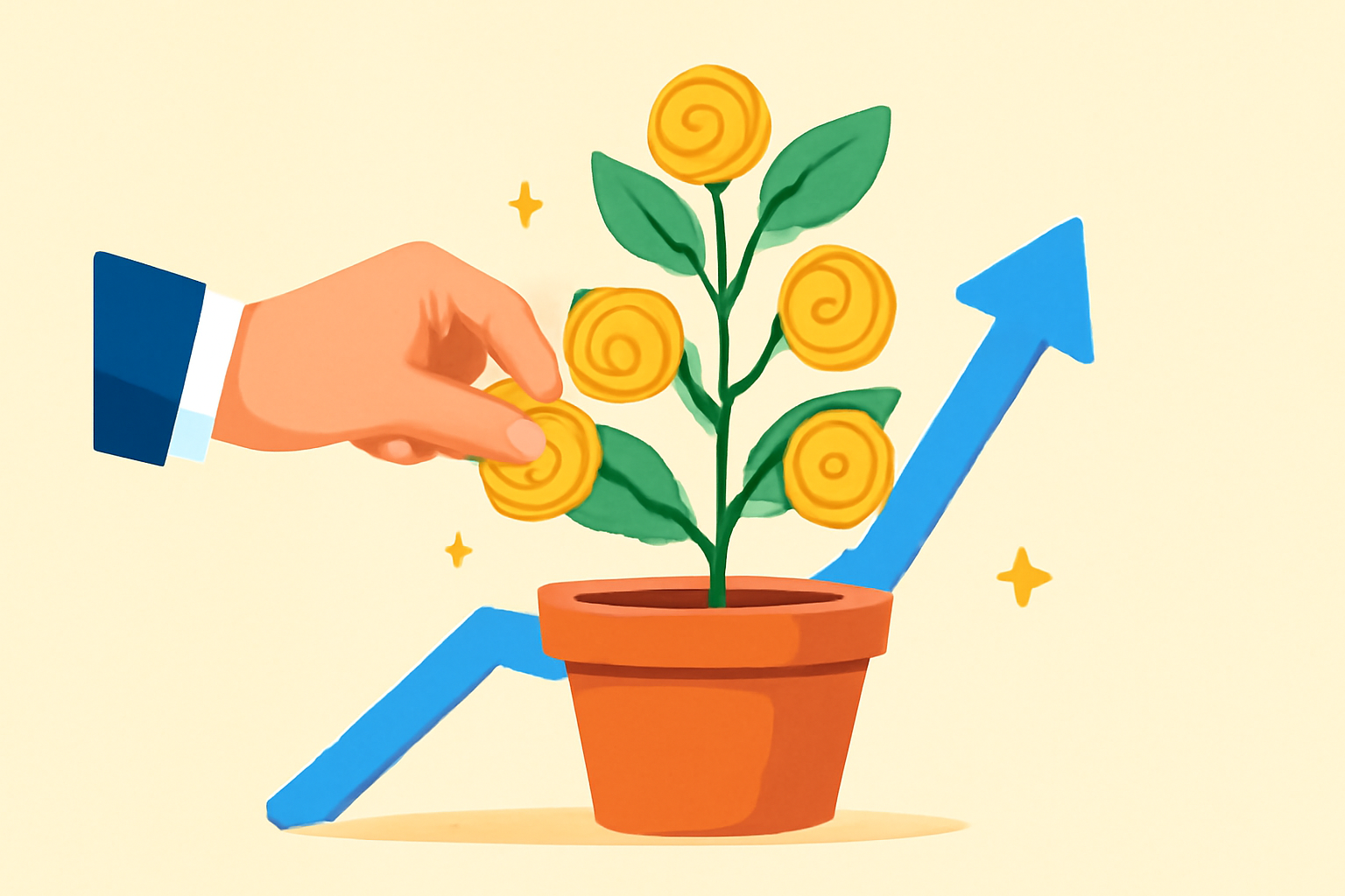 Investment illustration with money tree and coins