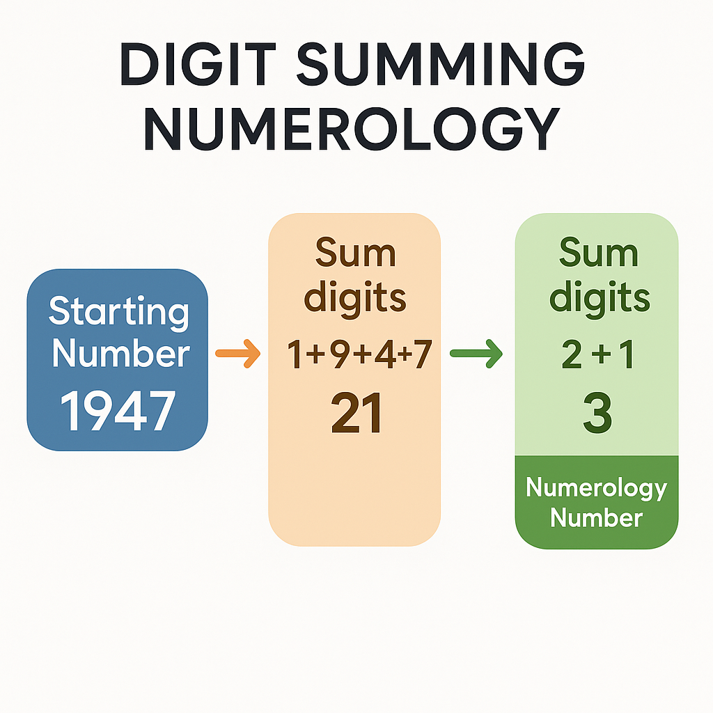 Diagram showing digit summing process in numerology