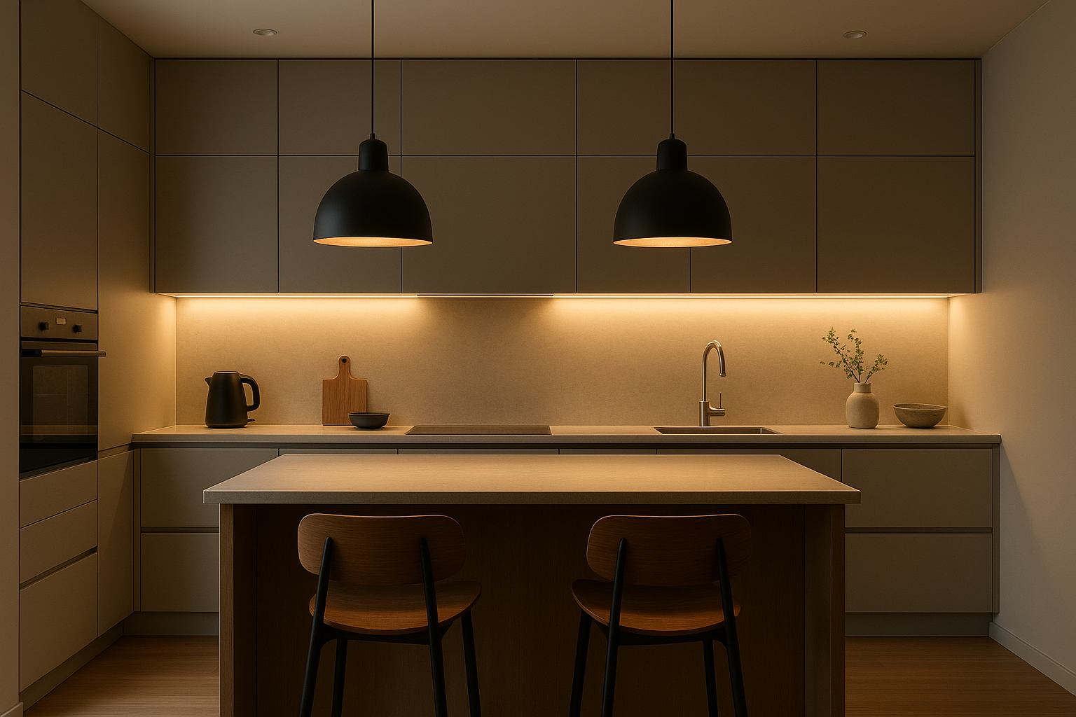 Cocina moderna con iluminación decorativa funcional