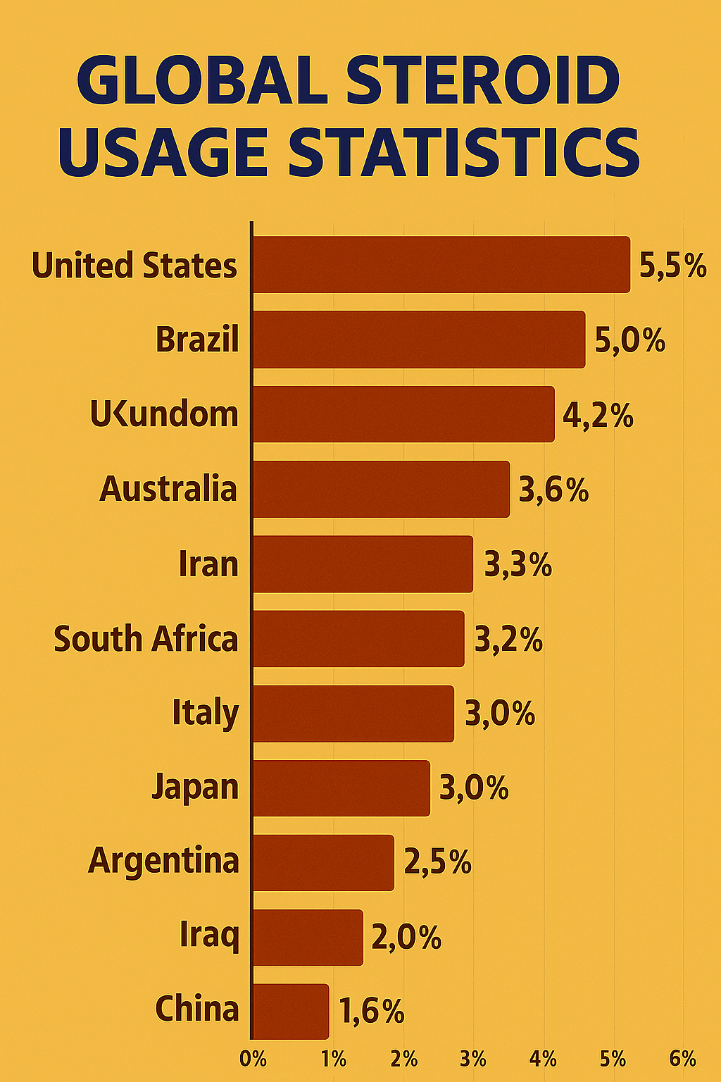 Worldwide steroid usage statistics by country and demographics
