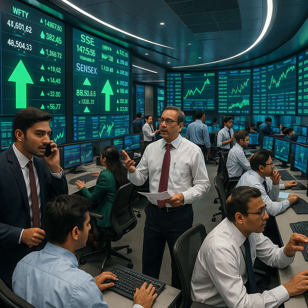 Indian stock market recovery with digital trading displays