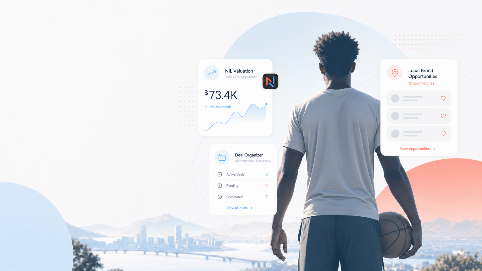 NILeverage branded illustration showing a faceless athlete with NIL workflow tools