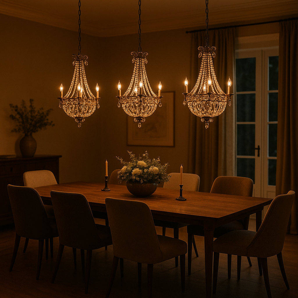 Comedor elegante con lámpara colgante decorativa