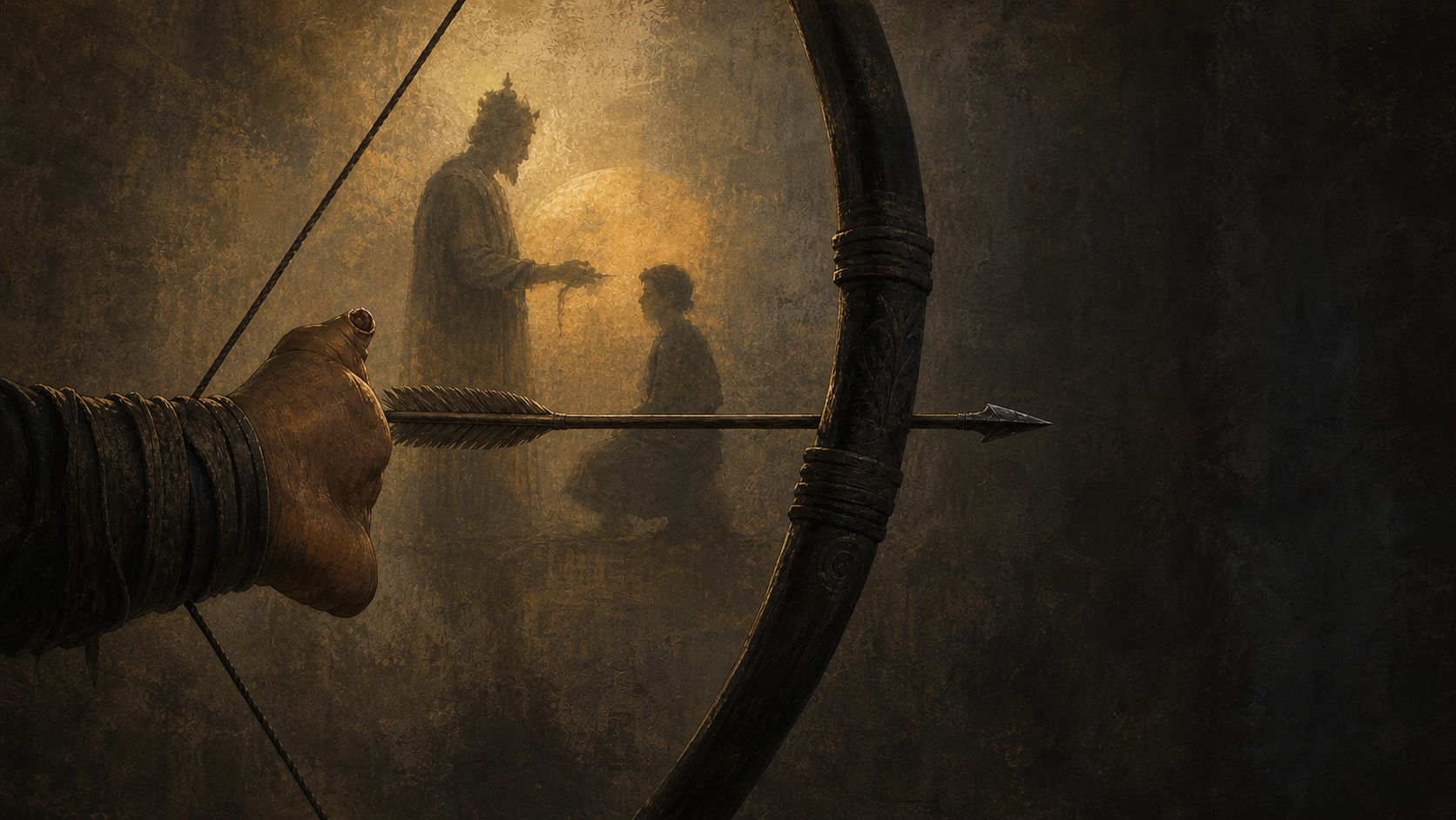 Archer hand holding bow and arrow with the thumb absent