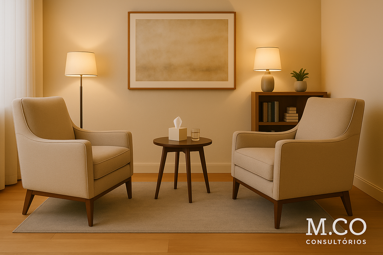 Ambiente de psicoterapia de casais no consultório M.CO