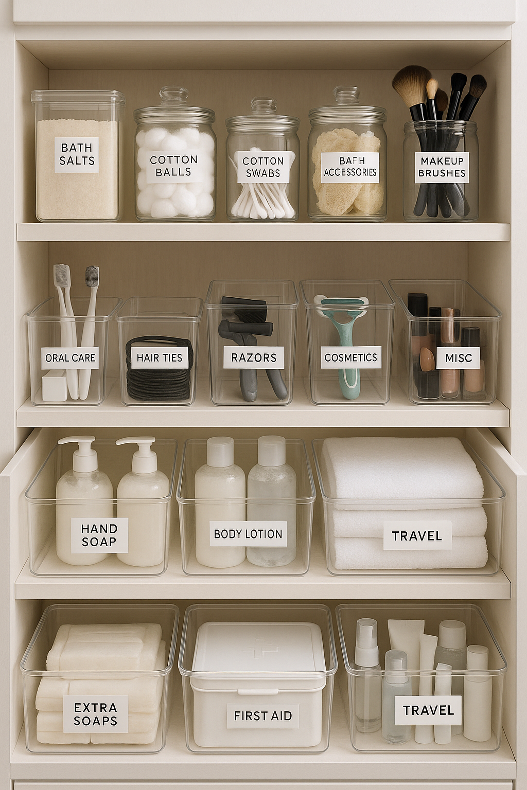 Organización de productos de baño en contenedores