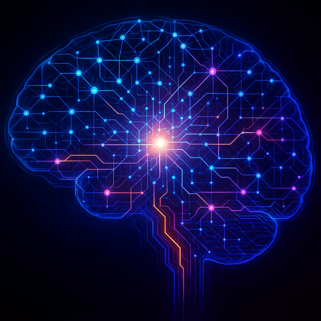 Abstract visualization of neural pathways and emerging consciousness in artificial intelligence systems