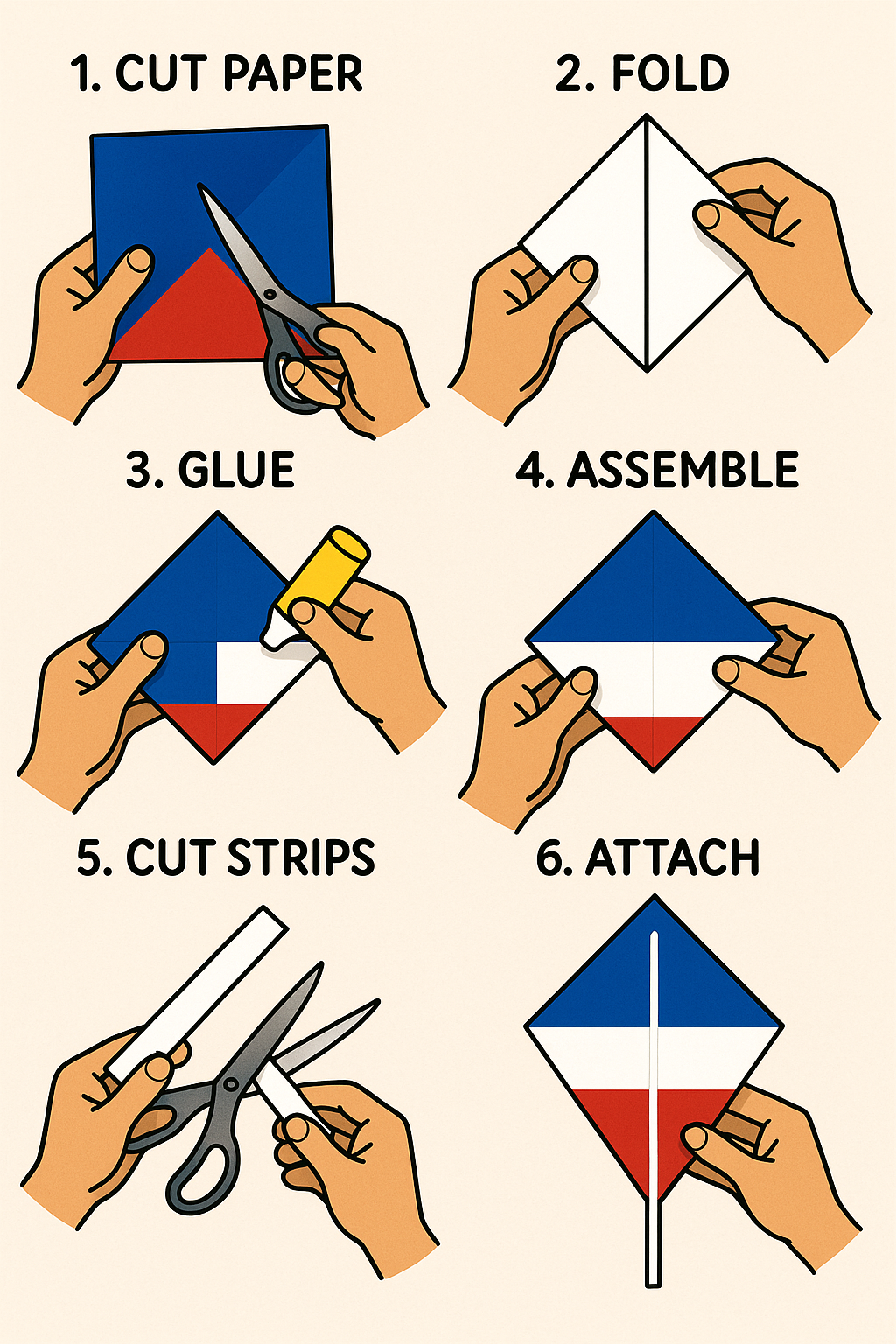 Proceso paso a paso para crear volantines decorativos tricolor