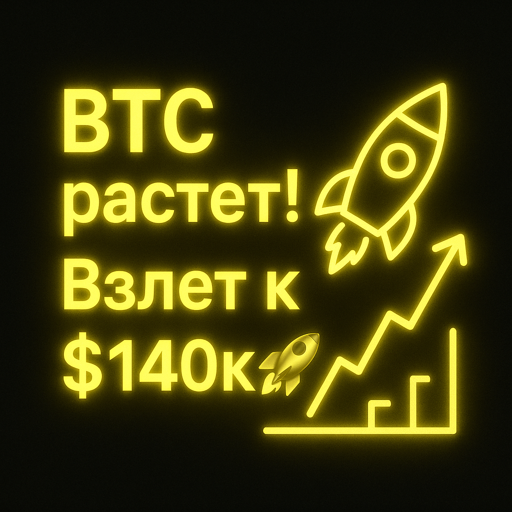 Черный фон, неоновый текст и рост BTC