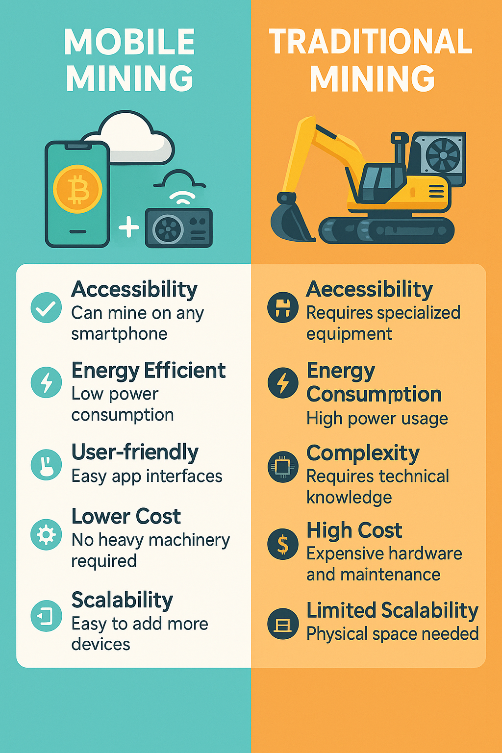 Crypto Mining from Phone | Safe & Easy Guide 2025 3 Comparison infographic: mobile vs traditional crypto mining