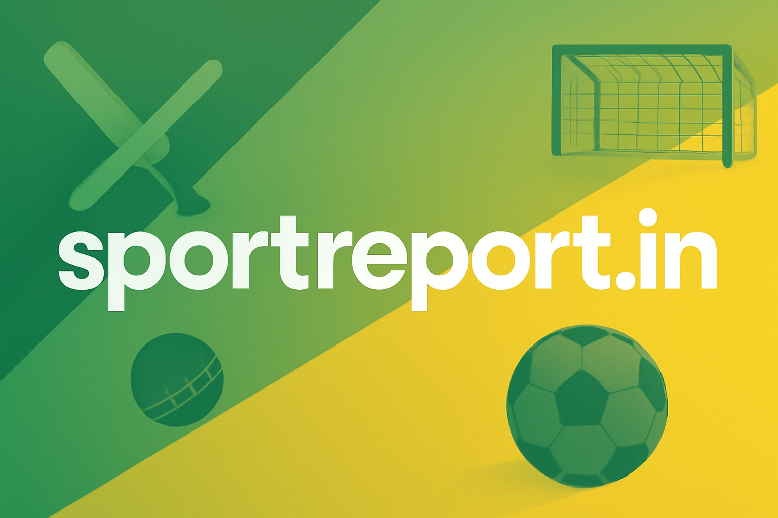 Sleek professional sports banner for sportreport.in with a clean, green, and yellow theme