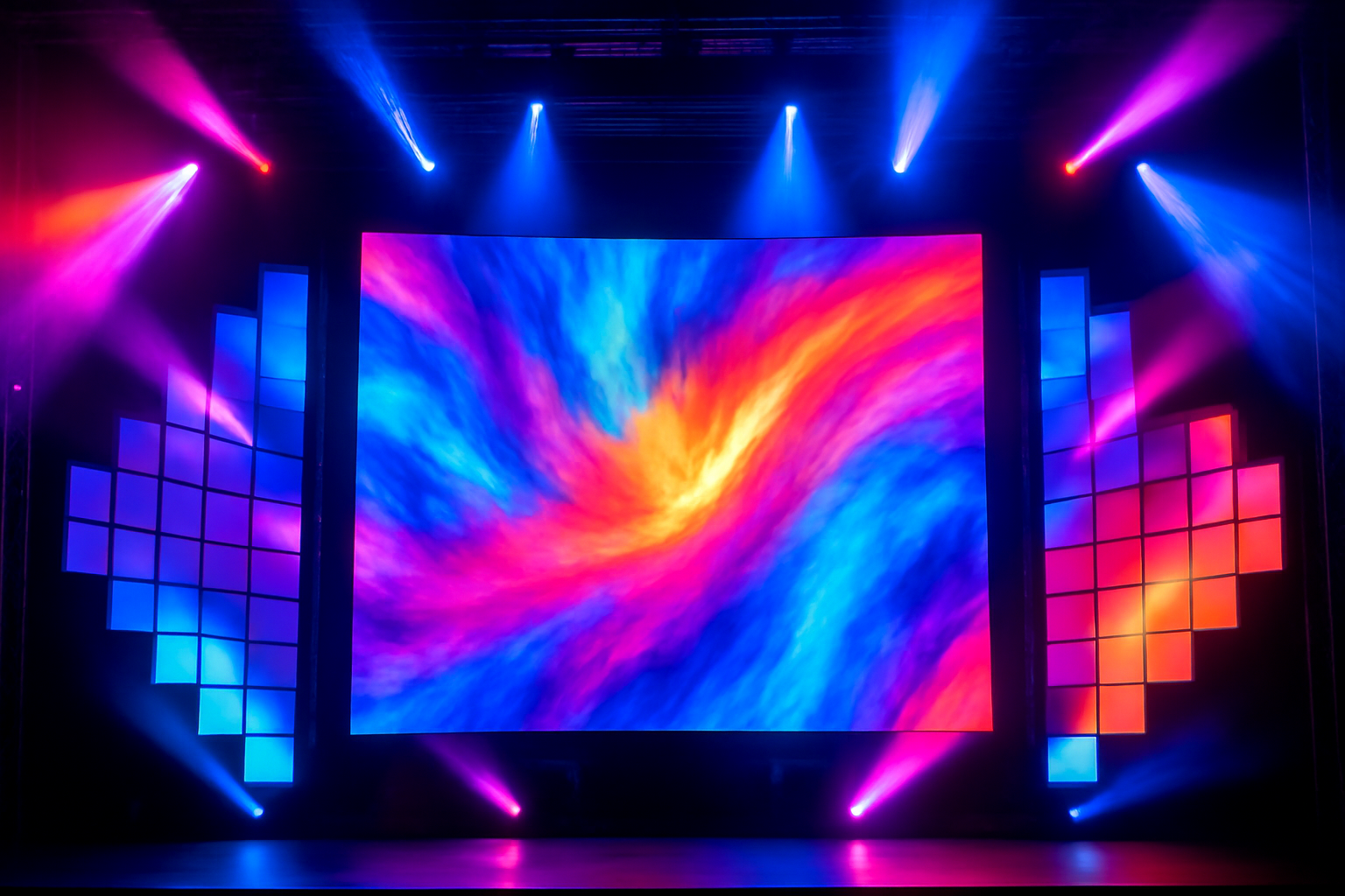 LED stage screen setup with vibrant visuals and dynamic lighting for concerts and festivals