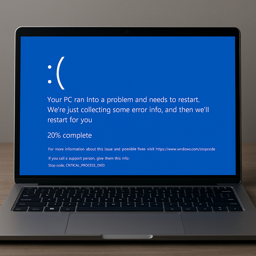 Illustration of a Windows PC displaying the blue screen of death