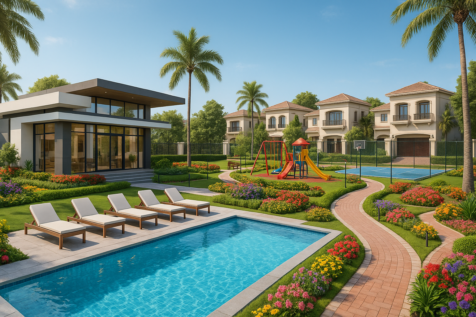 Community amenities featuring modern clubhouse, swimming pool, and premium recreational facilities at Godrej Villa Plots