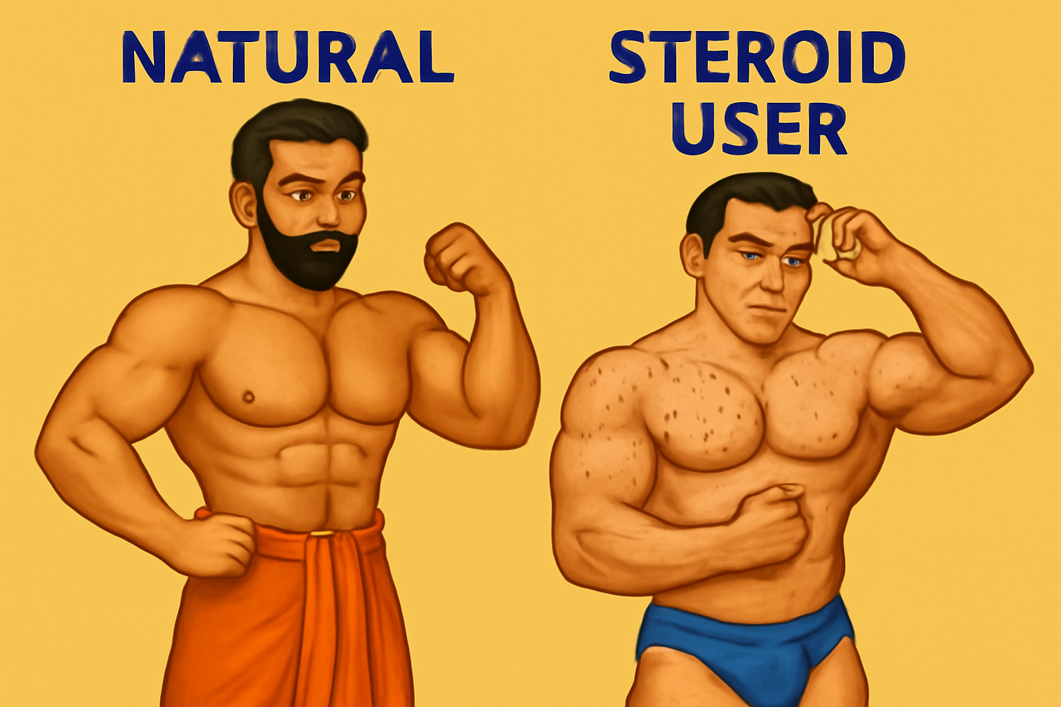 Natural vs steroid physique comparison showing realistic body types