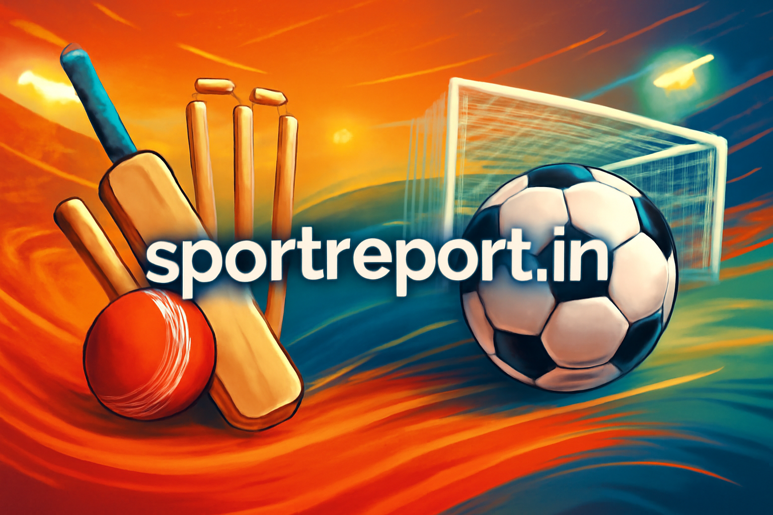 Professional sports banner image for sportreport.in with sports equipment and community background
