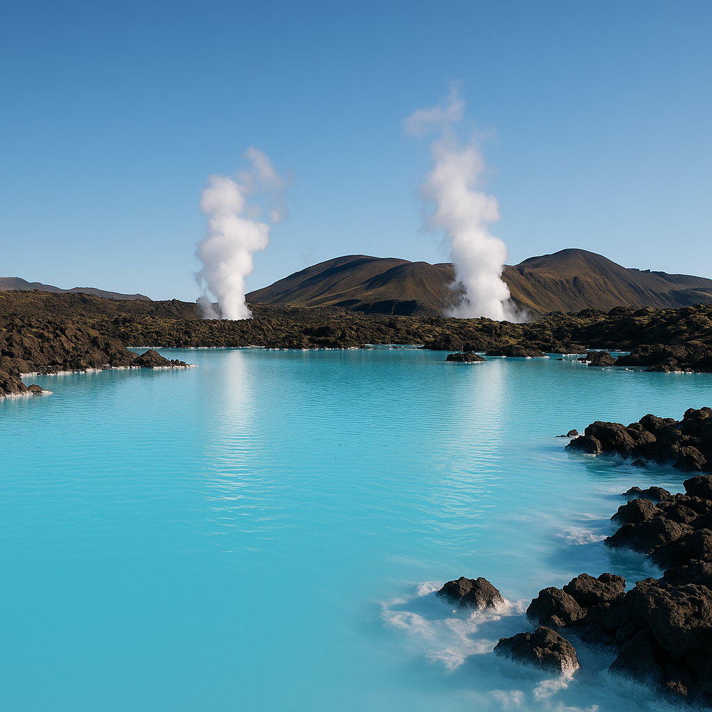 冰岛蓝湖温泉的梦幻蓝色地热温泉与火山景观