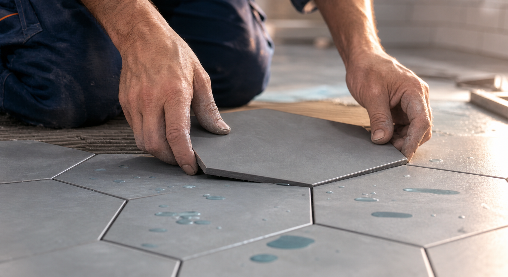 Artisan Aquastyle en pleine pose de carrelage