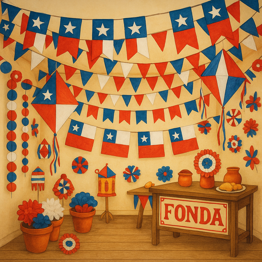 Ambiente festivo decorado para las fiestas patrias de Chile