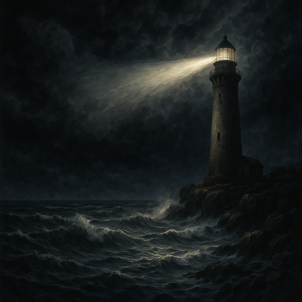 Lighthouse as beacon of hope shining through darkness
