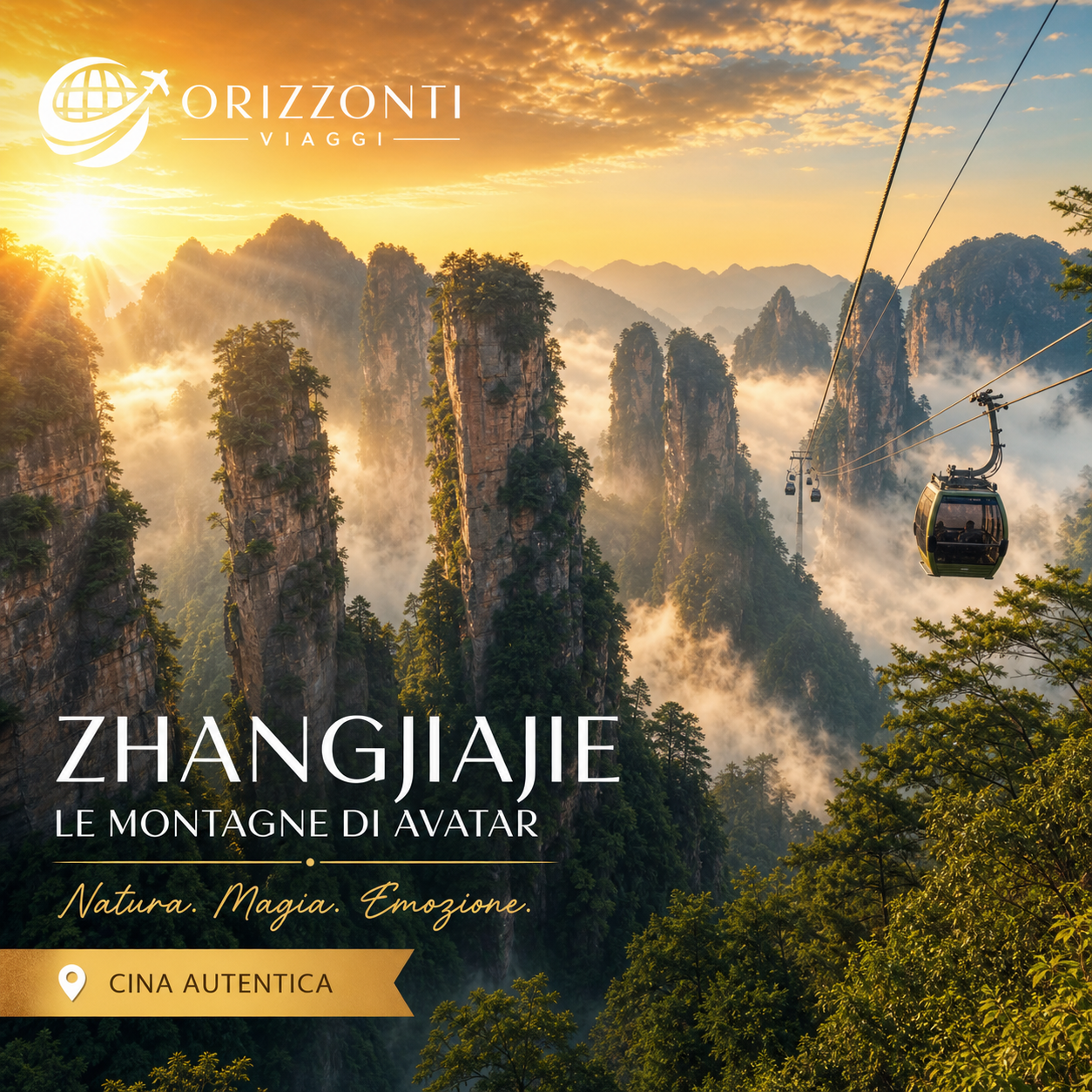Le montagne Avatar di Zhangjiajie tra la nebbia