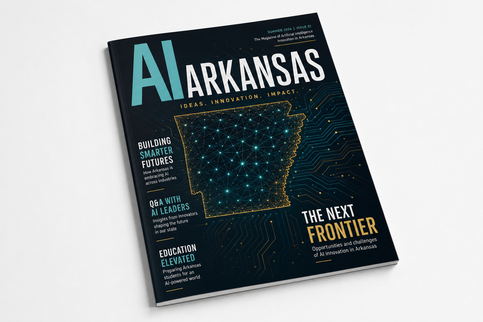AI Arkansas Magazine mockup with premium editorial design