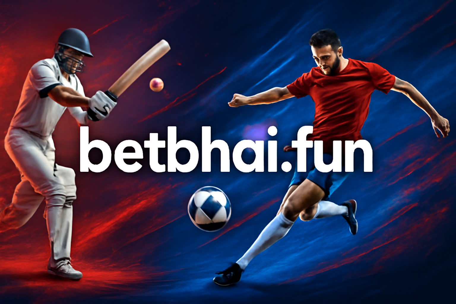 Modern professional sports banner image for betbhai.fun with bold domain name and sports graphics