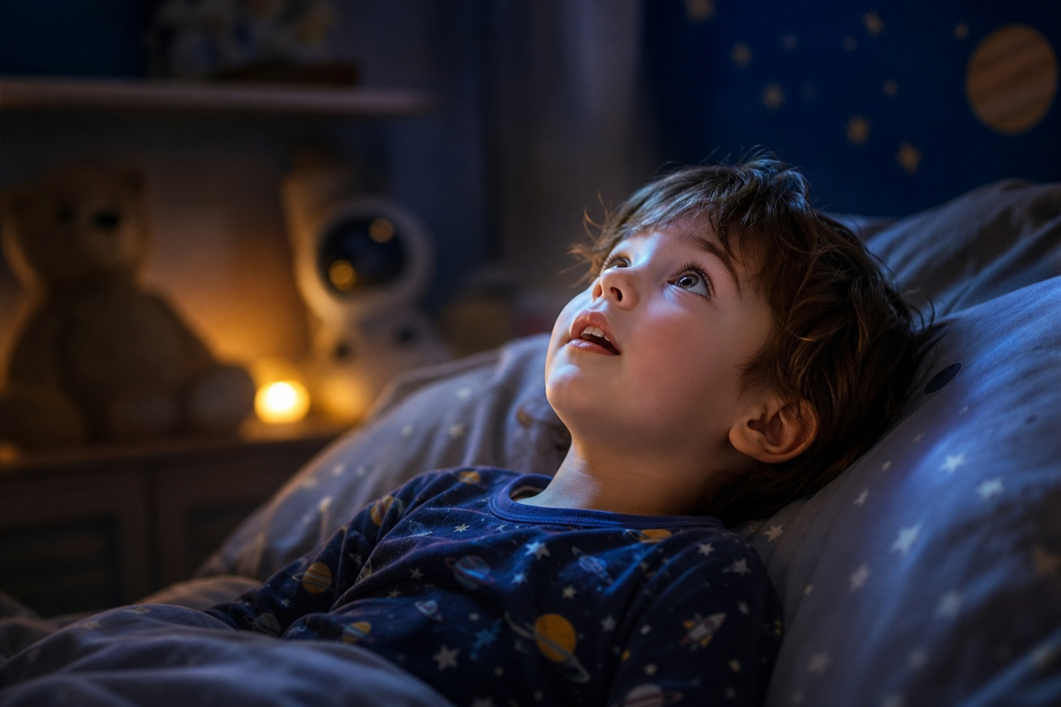 Young child looking up in wonder