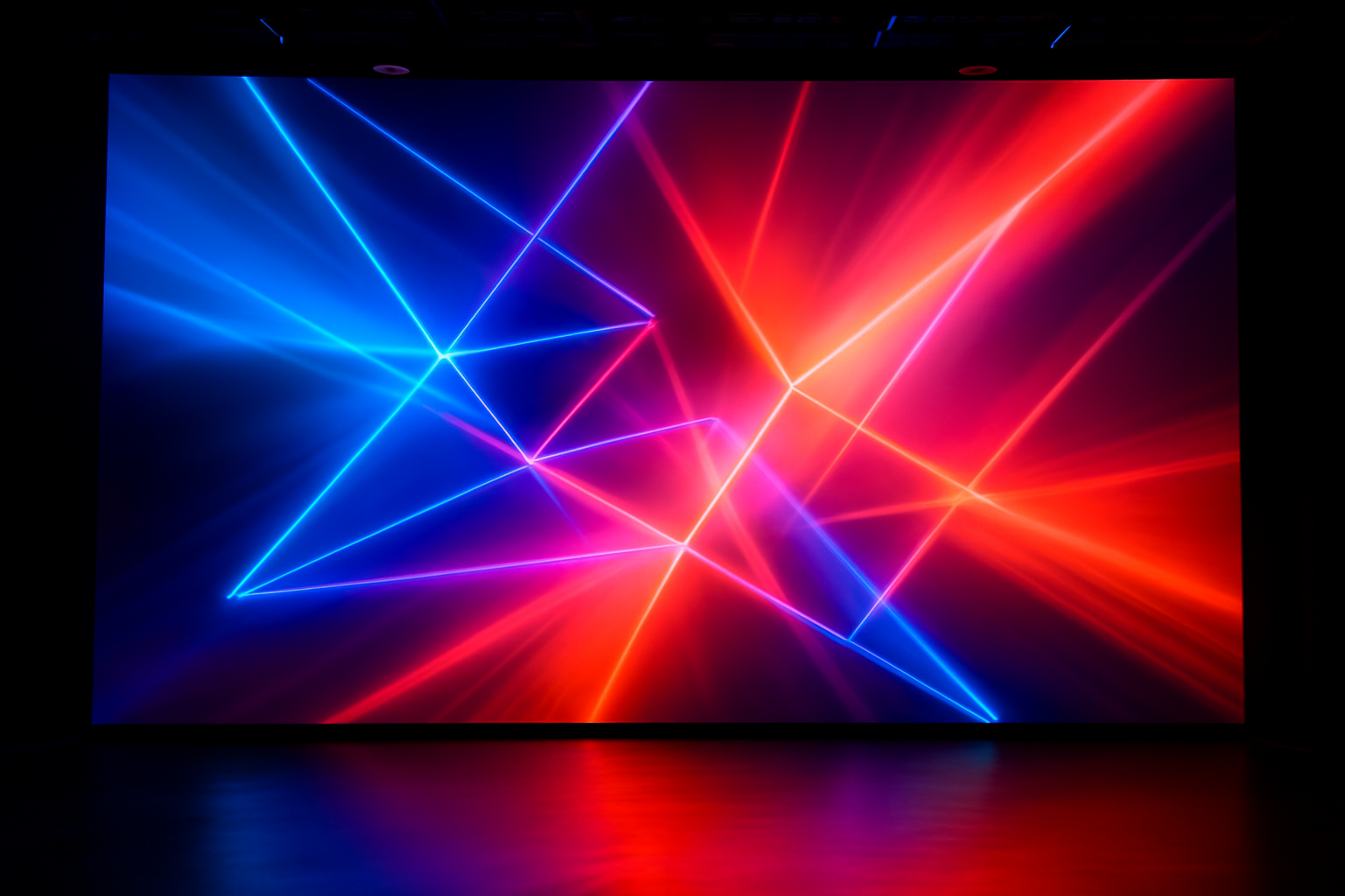 LED stage screen with vibrant abstract lighting and geometric visuals, no people or text