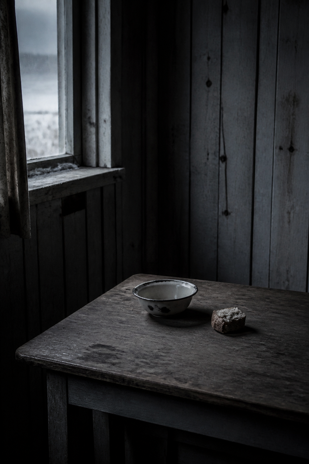 Sparse kitchen table representing food insecurity in northern Canada — editorial documentary image
