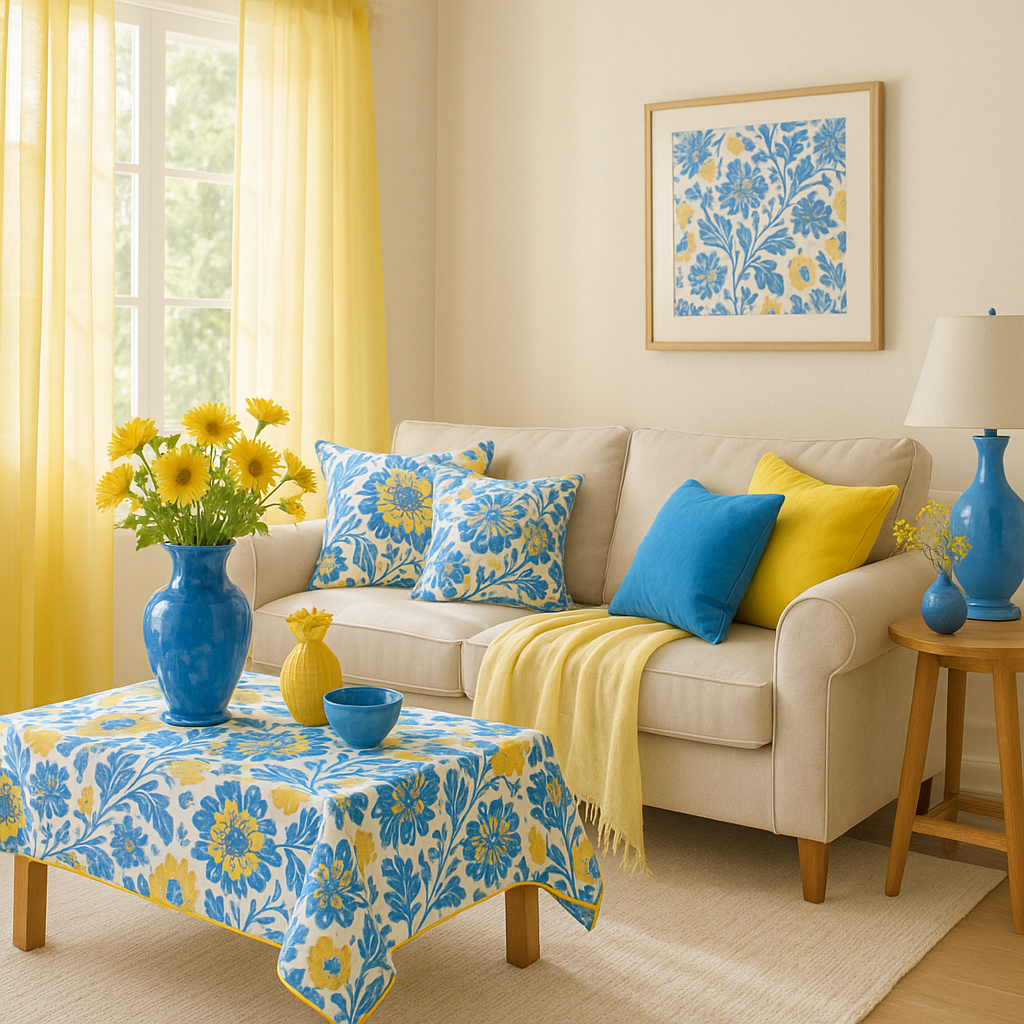 Decoraci\u00f3n de hogar veraniego con colores vibrantes y fr\u00e9scos