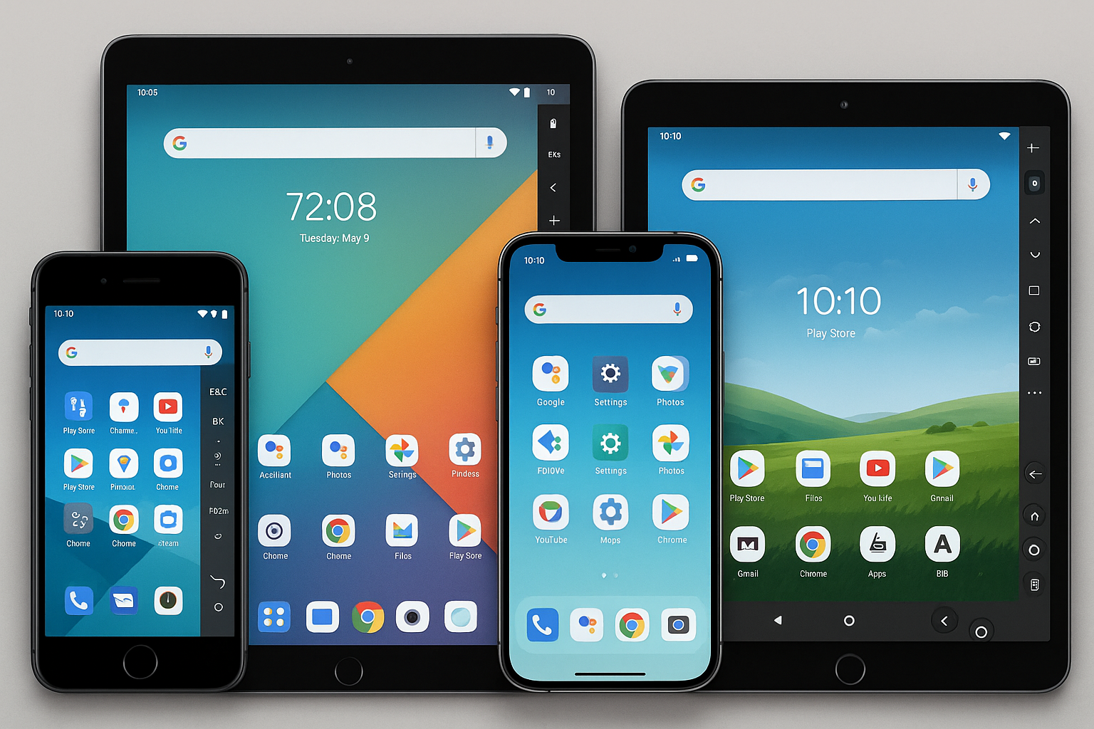 An iPhone and iPad showcasing different Android emulators in action