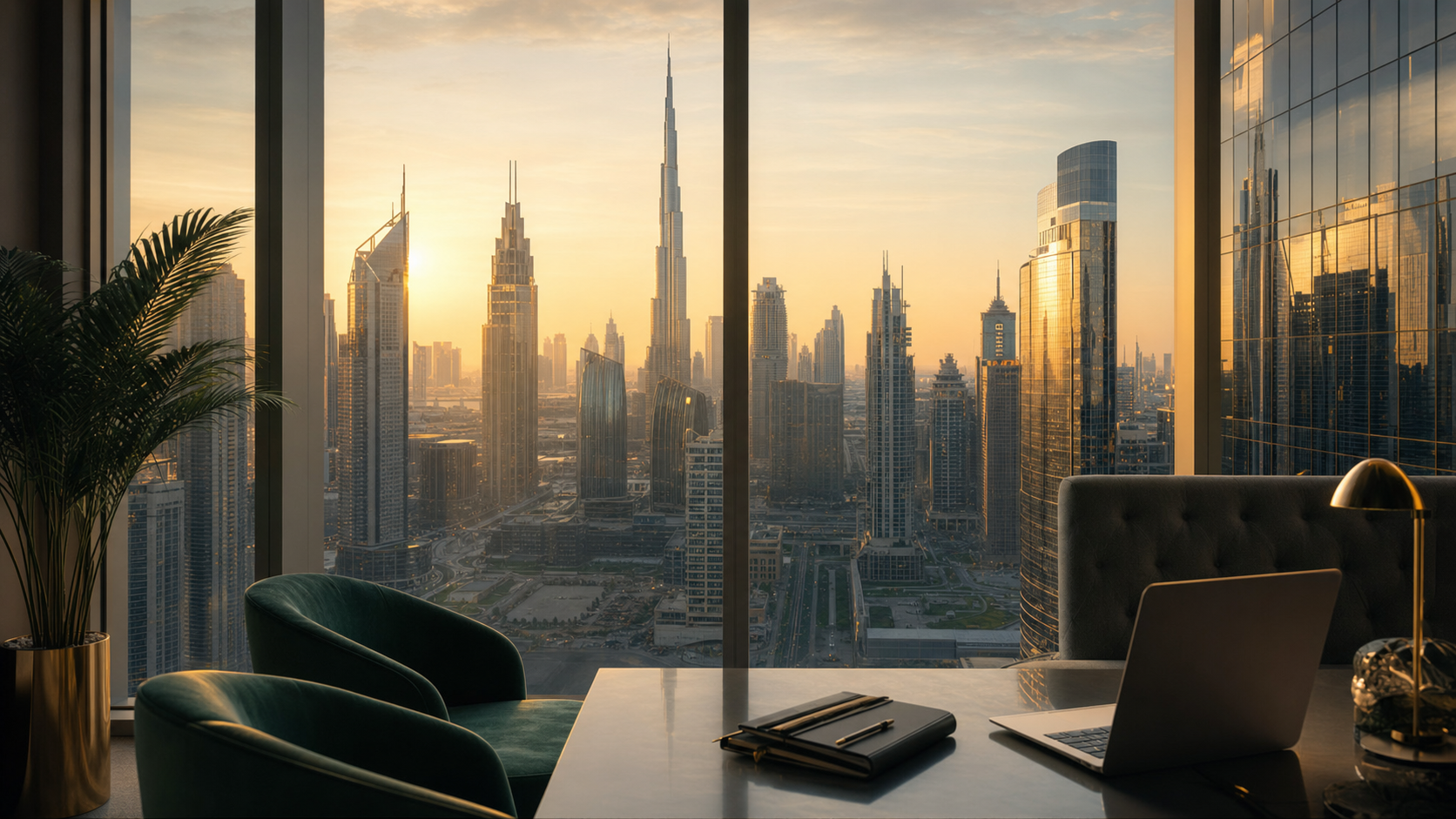 Dubai Skyline bei Sonnenuntergang